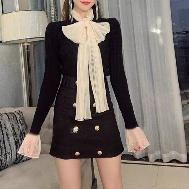 シフォンボウタイトップス