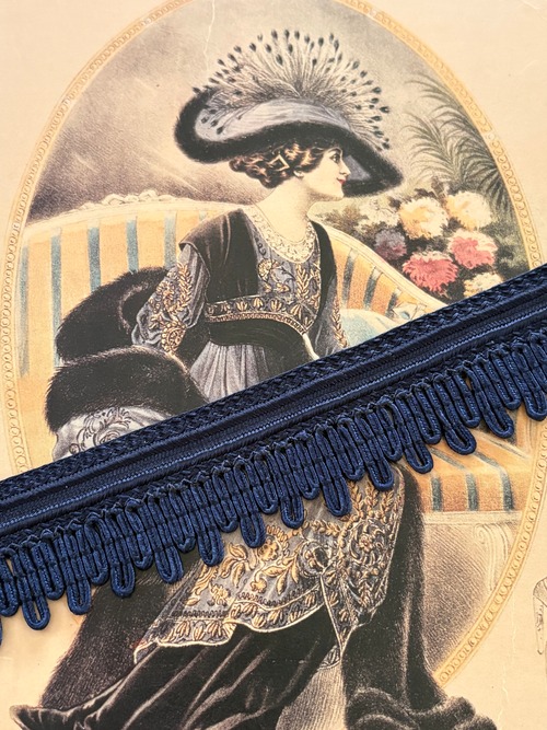 フランスVintage カットブレード フリンジブレード 最大幅３cm 100cmカット ネイビー カルトナージュ デコレーション材