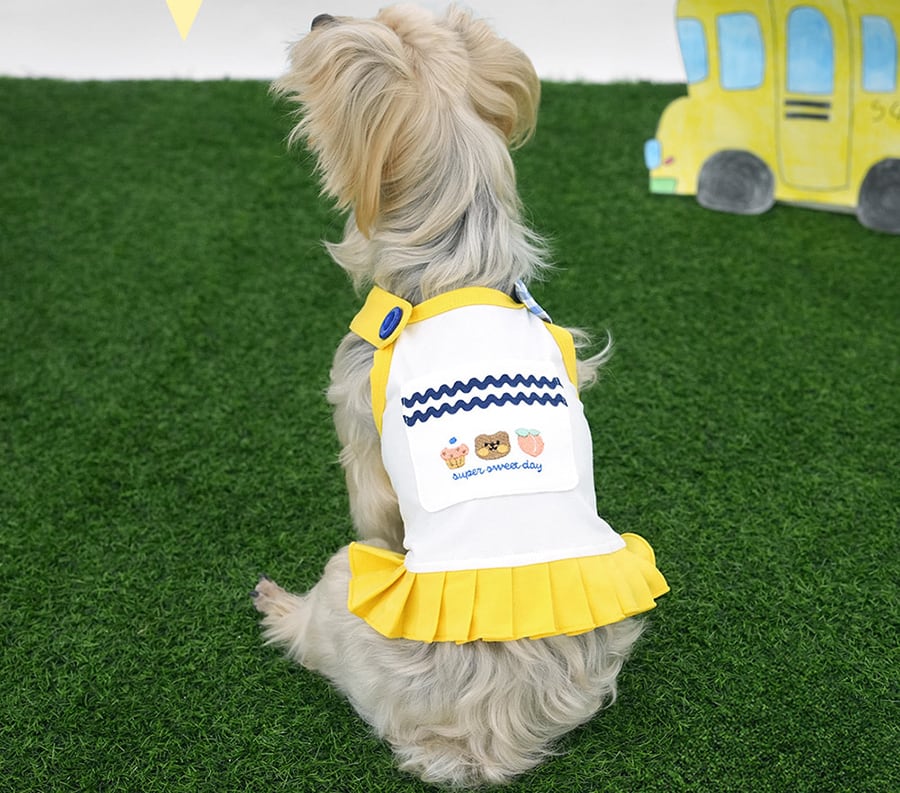 【予約商品5％OFF】pleats crop onepiece S ~ XL 2color  /  犬服 春夏 新作 可愛い 犬の服 ワンピース ショート丈 袖なし crop top お揃い ドッグウェア 涼しい ストレッチ シンプル