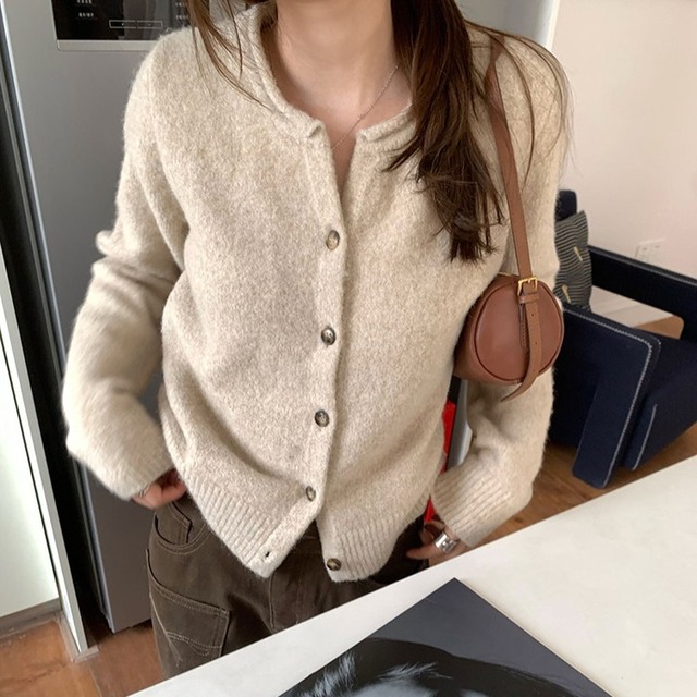 キーネックニットカーディガン 3color [am03381]