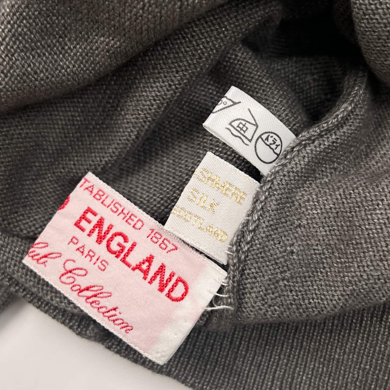 スコットランド製 カシミヤ シルク混 OLD ENGLAND  オールドイングランド タートルネック 長袖 ニット セーター 102cm/40" /グレー レディース