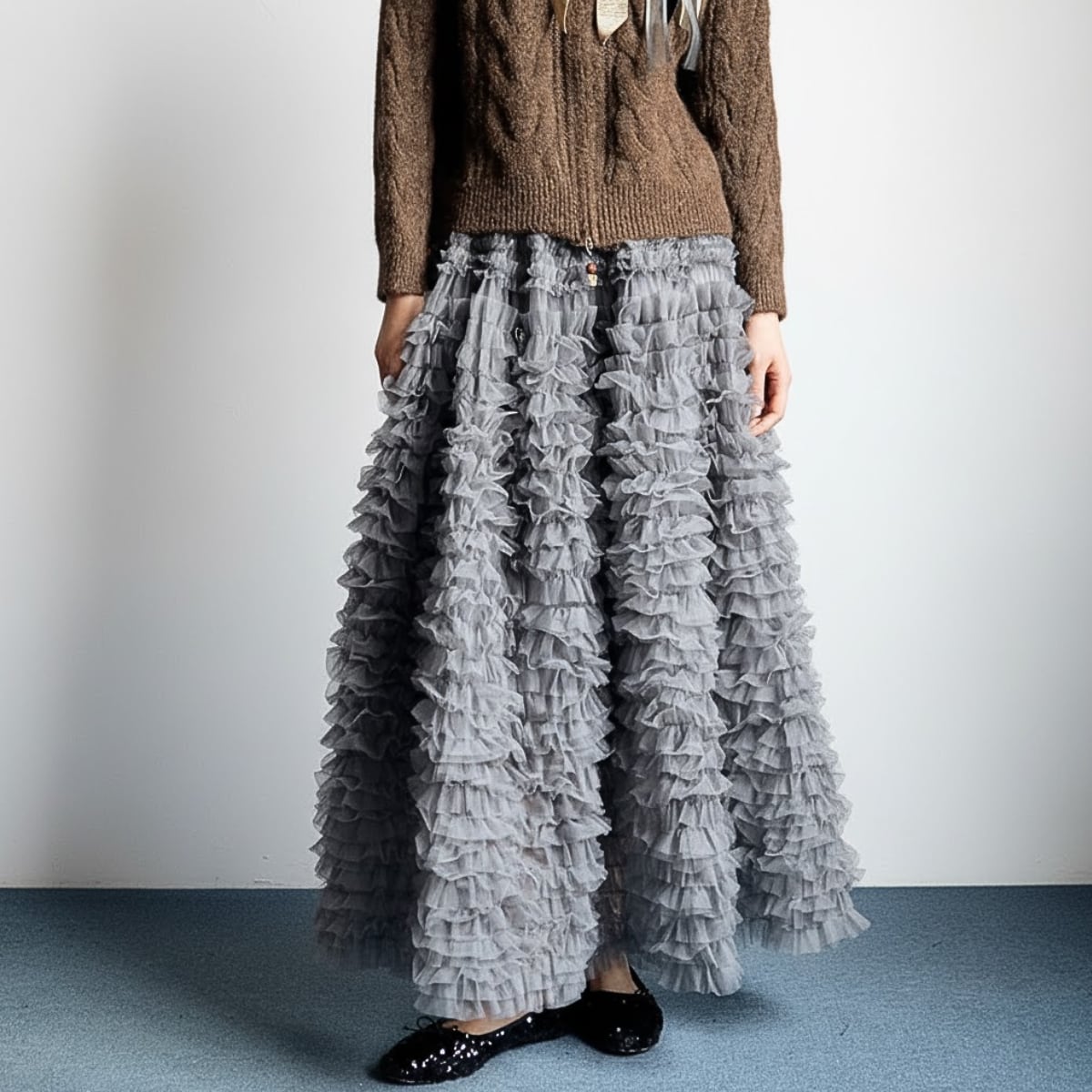 Ruffle Tiered Tulle Maxi Skirt ch0183