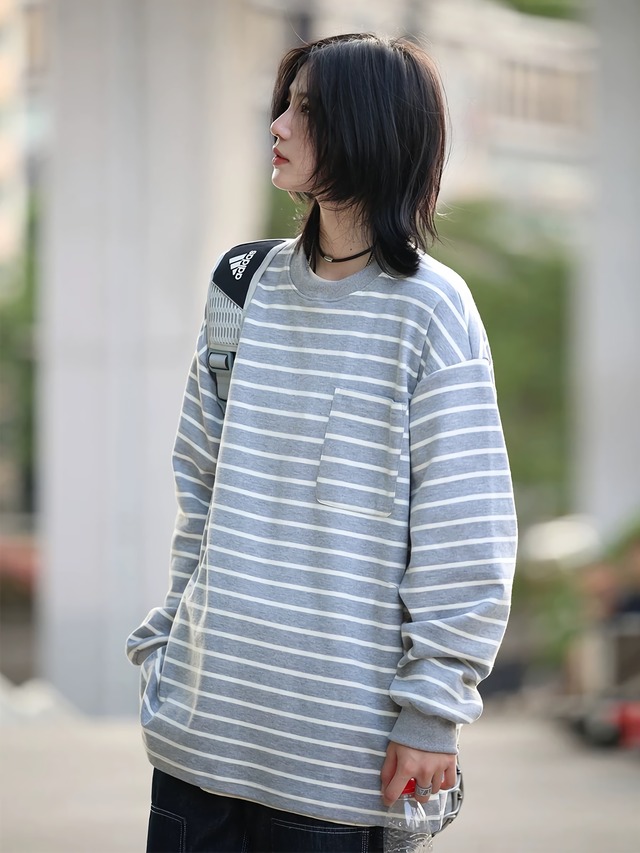 ストライプポケットトレーナーシャツ / Striped Pocket Sweatshirt