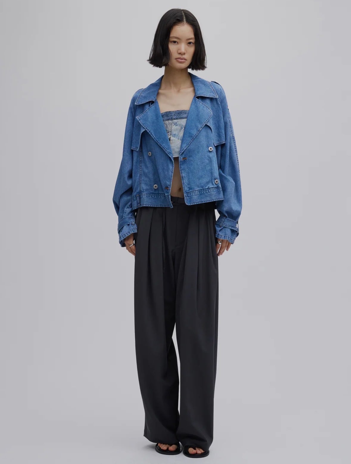 AMERI】TENCEL DENIM SHORT TRENCH COAT (0126107410450) | CLOAK&CO