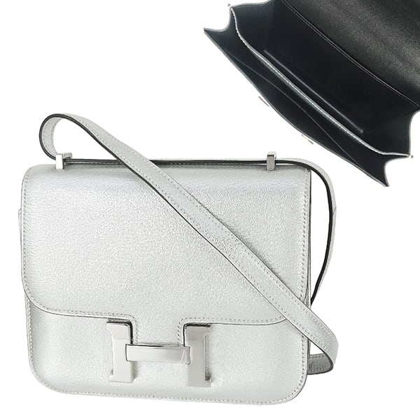 【お値下げ商品】Vintage HERMES エルメス コンスタンス ミニ 3 オリンピック限定 シェーブル メタリゼ メタリックシルバー シルバー金具
