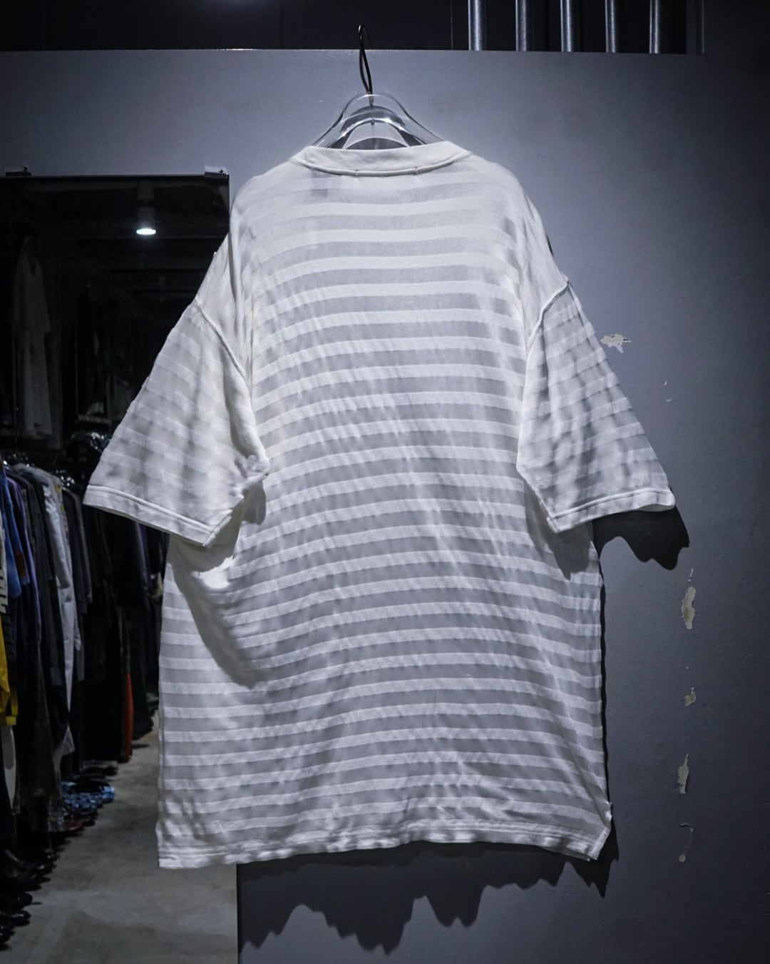 add (C) vintage】“PERRY ELLIS” Horizontal Stripe Vintage S/S Sheer