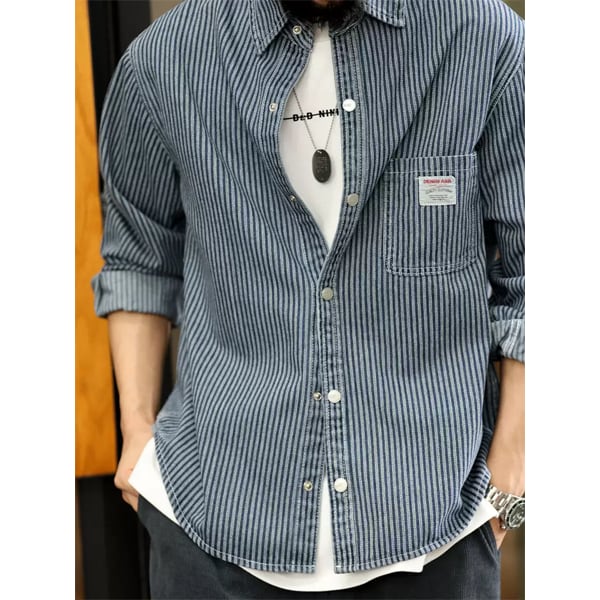 Stripe design denim shirt P764