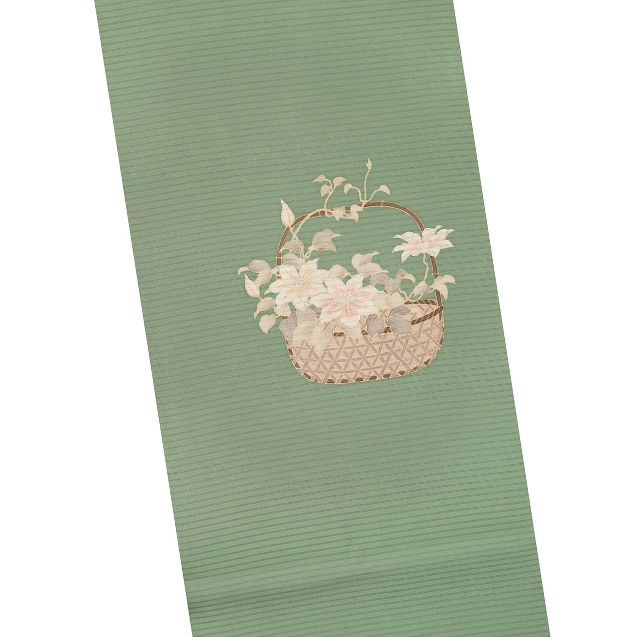 花籠にテッセンのお花の模様 絽塩瀬 夏名古屋帯【未着用品】 | かわの屋
