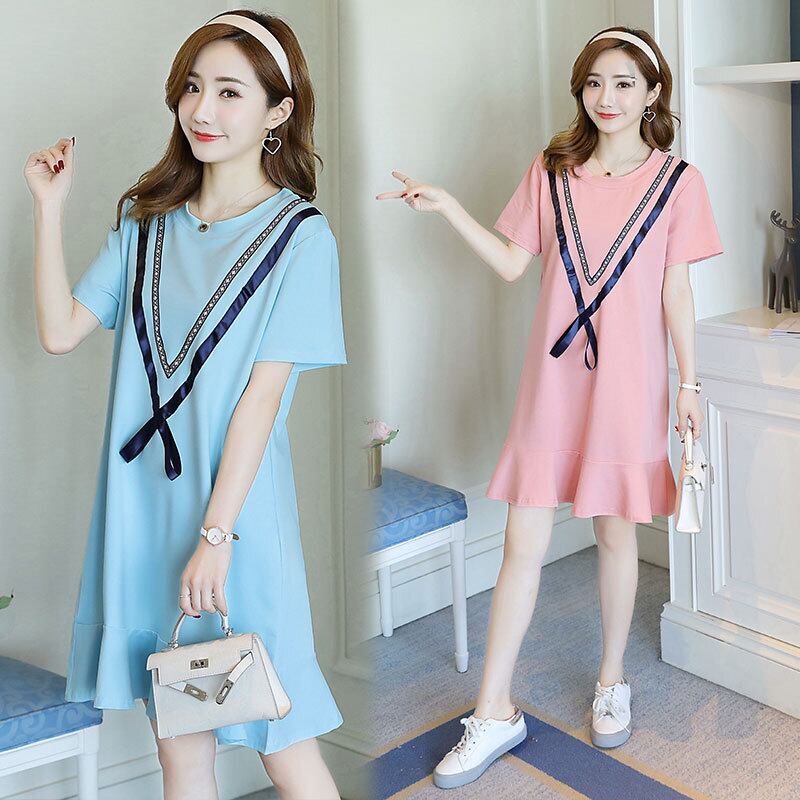 【新作】【送料無料】 新しいマタニティドレスファッションミドル丈蓮の葉裾マタニティドレスのマタニティドレス2019夏バージョン-アリババ サマー 夏物 expec272964340935