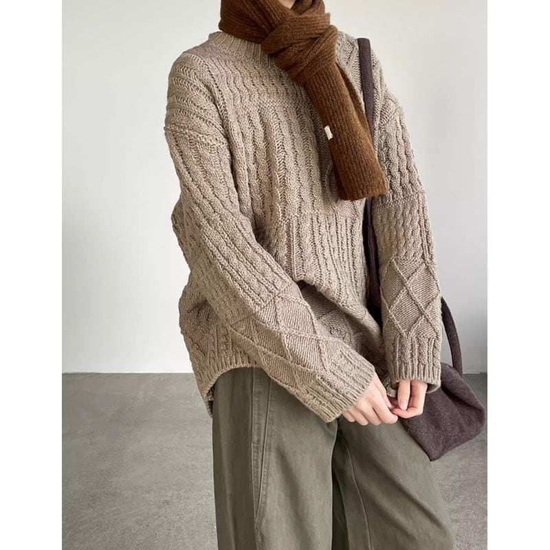 クルーネックケーブル編みオーバーサイズニット 202262