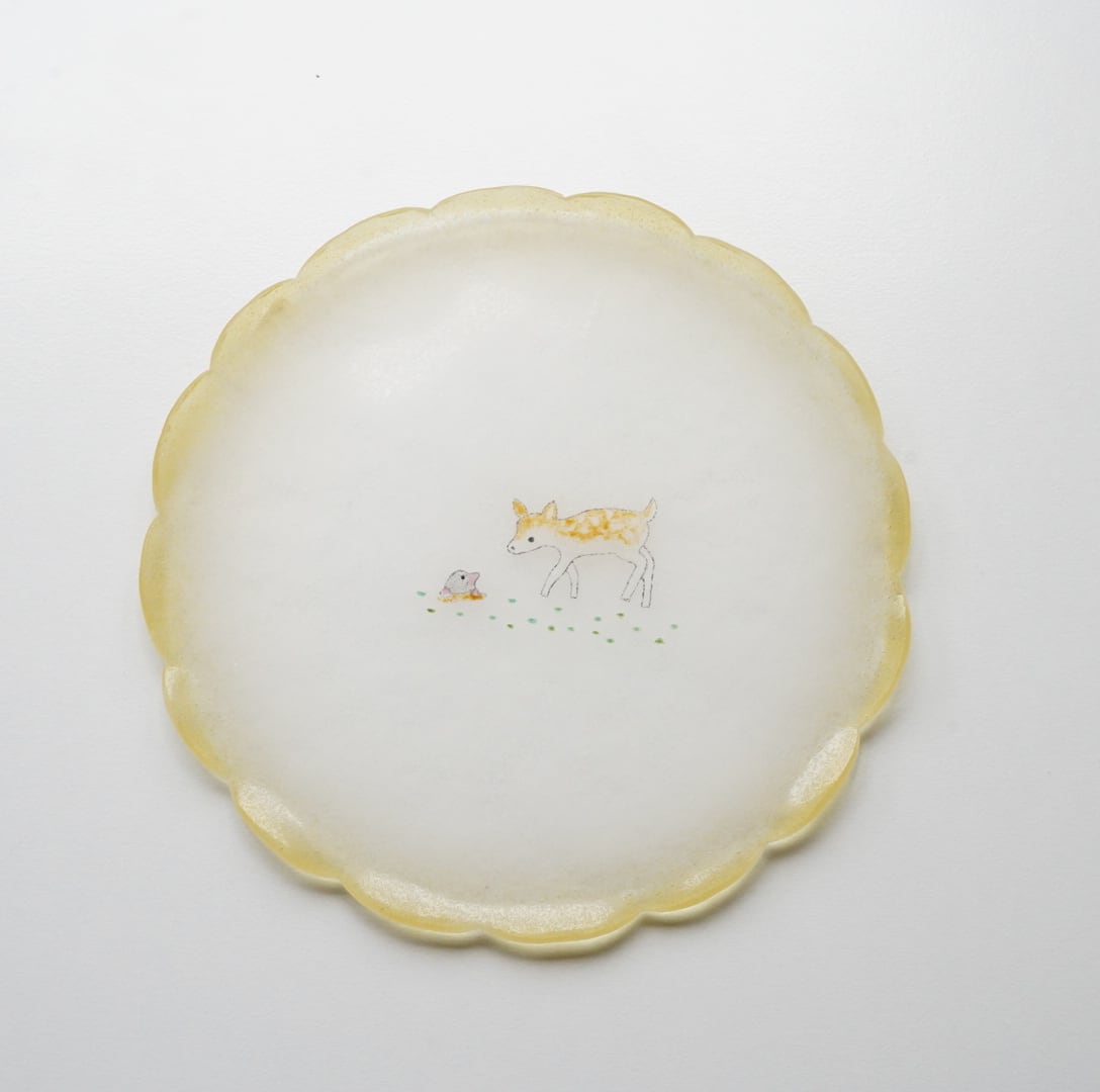 【松本みどり】花縁皿 こじかとモグラ C