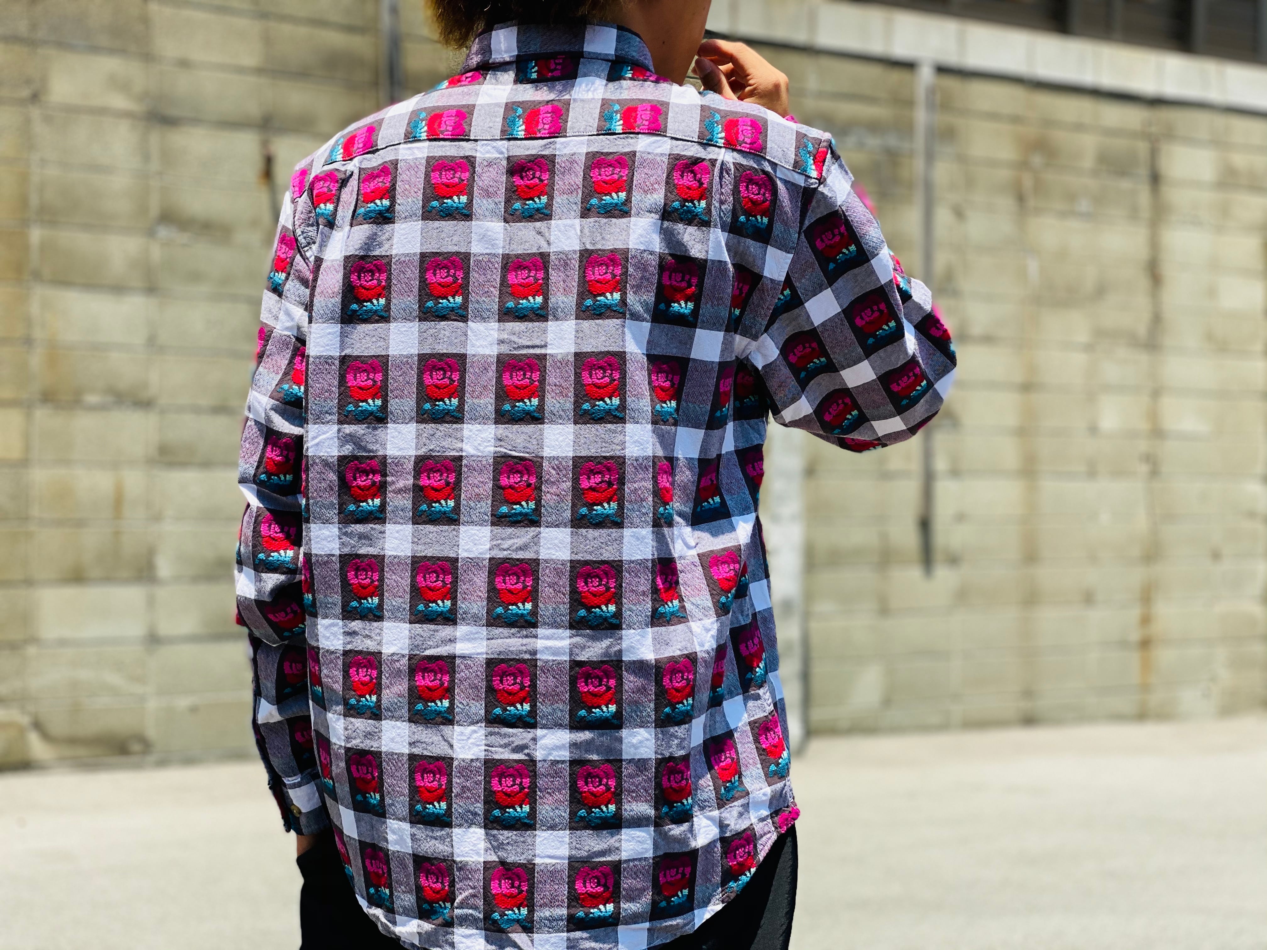 M 白 supreme rose buffalo plaid shirt バラ