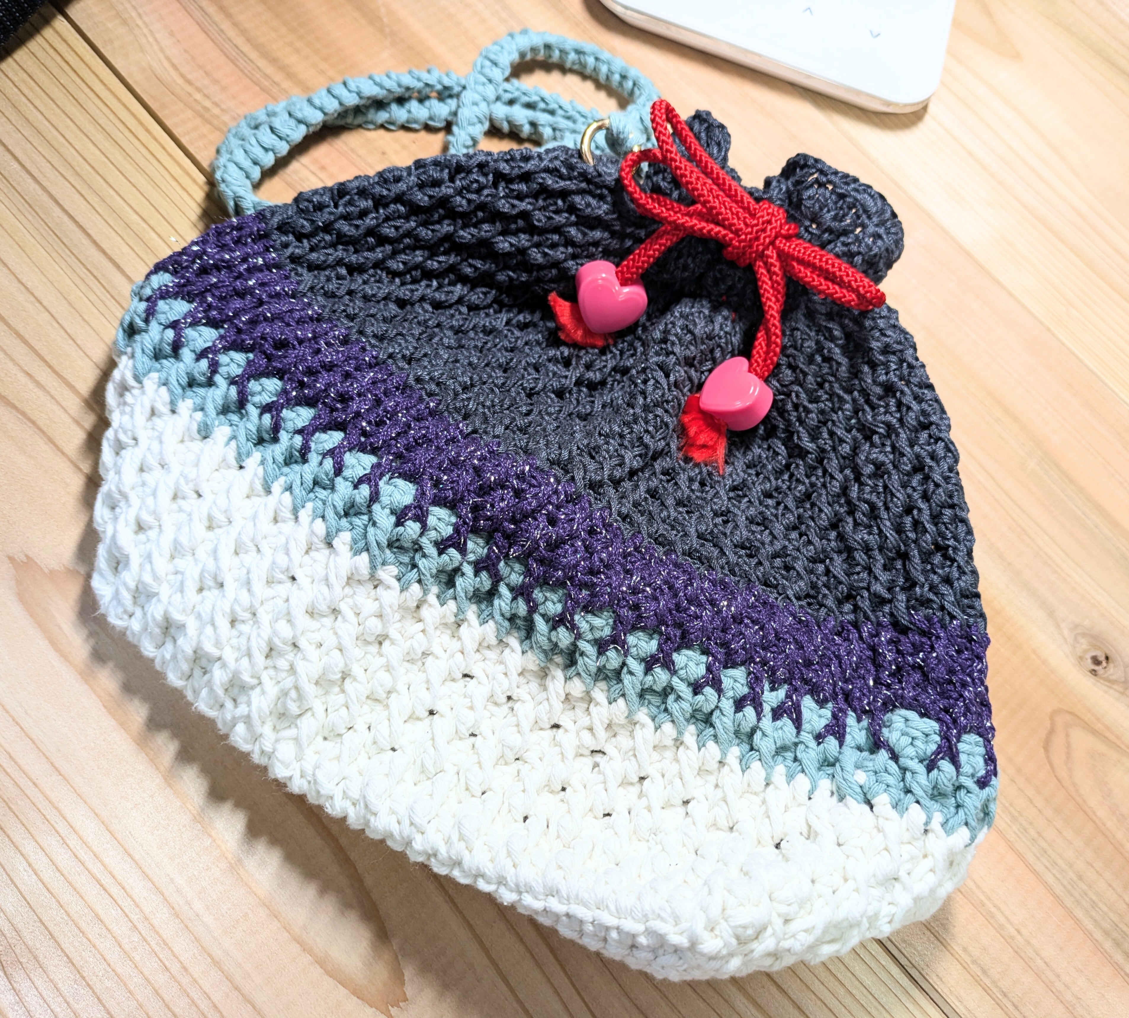 ナップサック　リュックサック　編み物　ブラック ナップサック リュックサック 編み物 ブラック - メルカリ