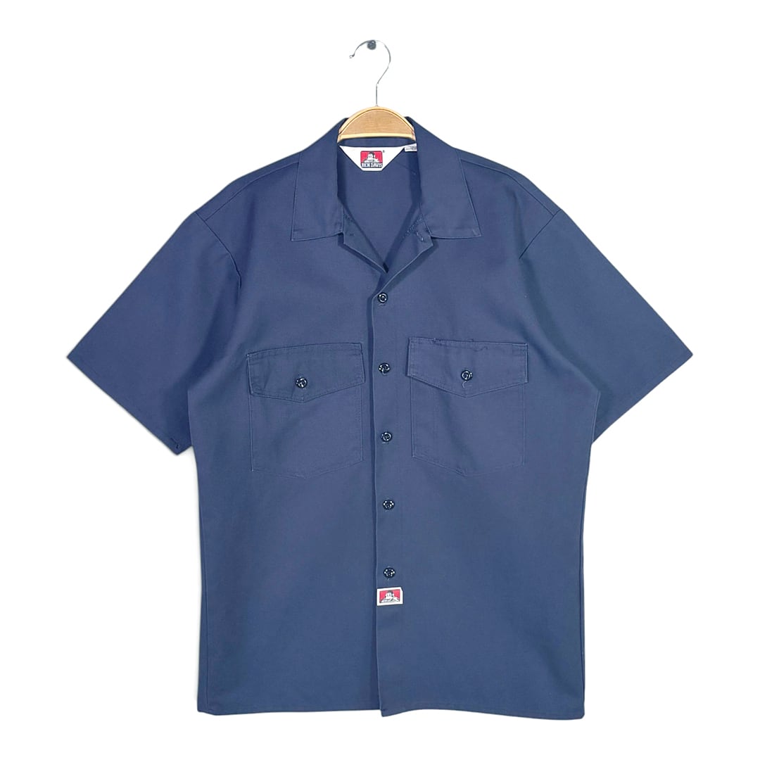 90s ベンデイヴィス 美品 USA製 ヴィンテージ ワークシャツ 半袖シャツ ネイビーBEN DAVIS サイズM 古着 CB1332