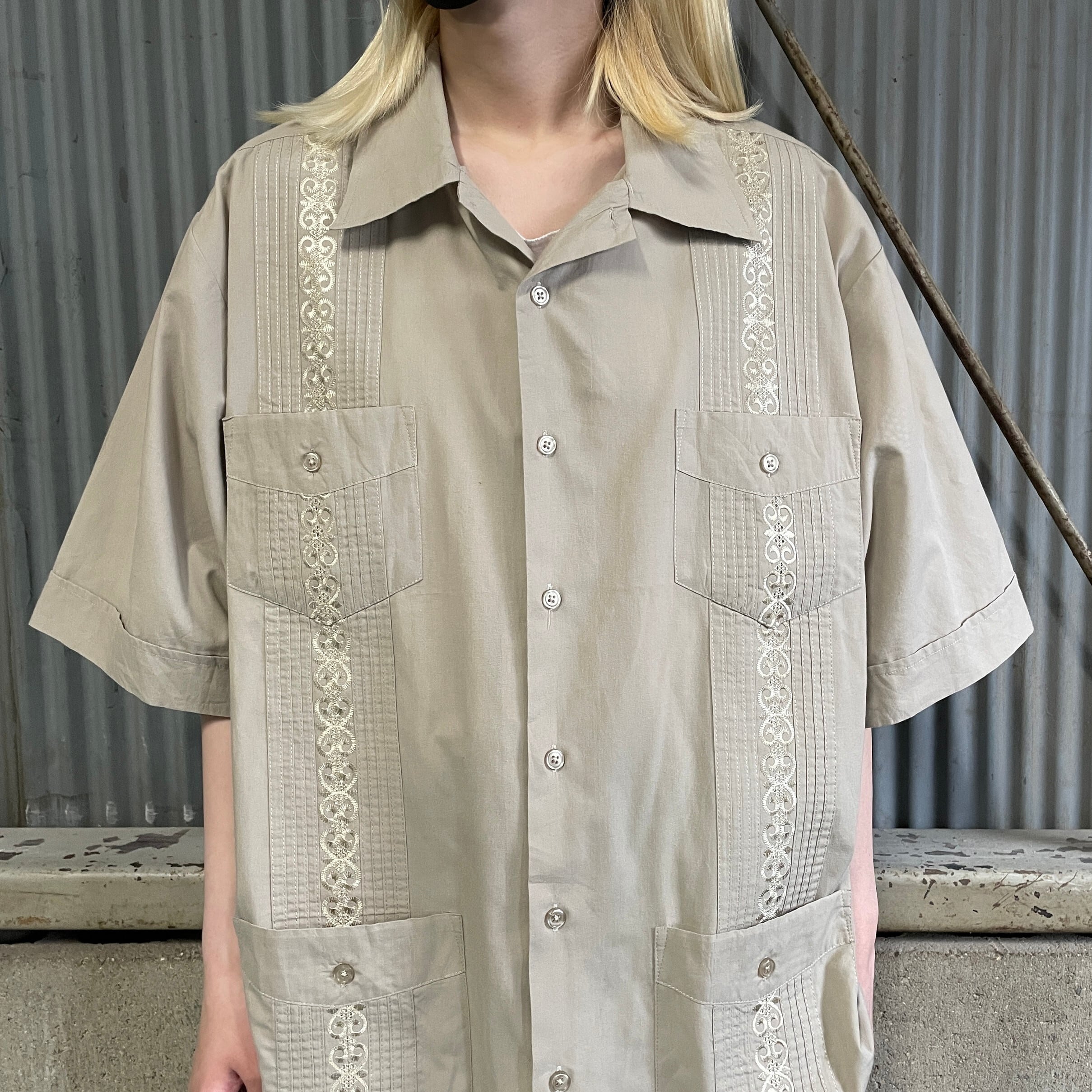 90年代〜00年代 TropiCool 半袖 刺繍 キューバシャツ メンズL 古着 90s