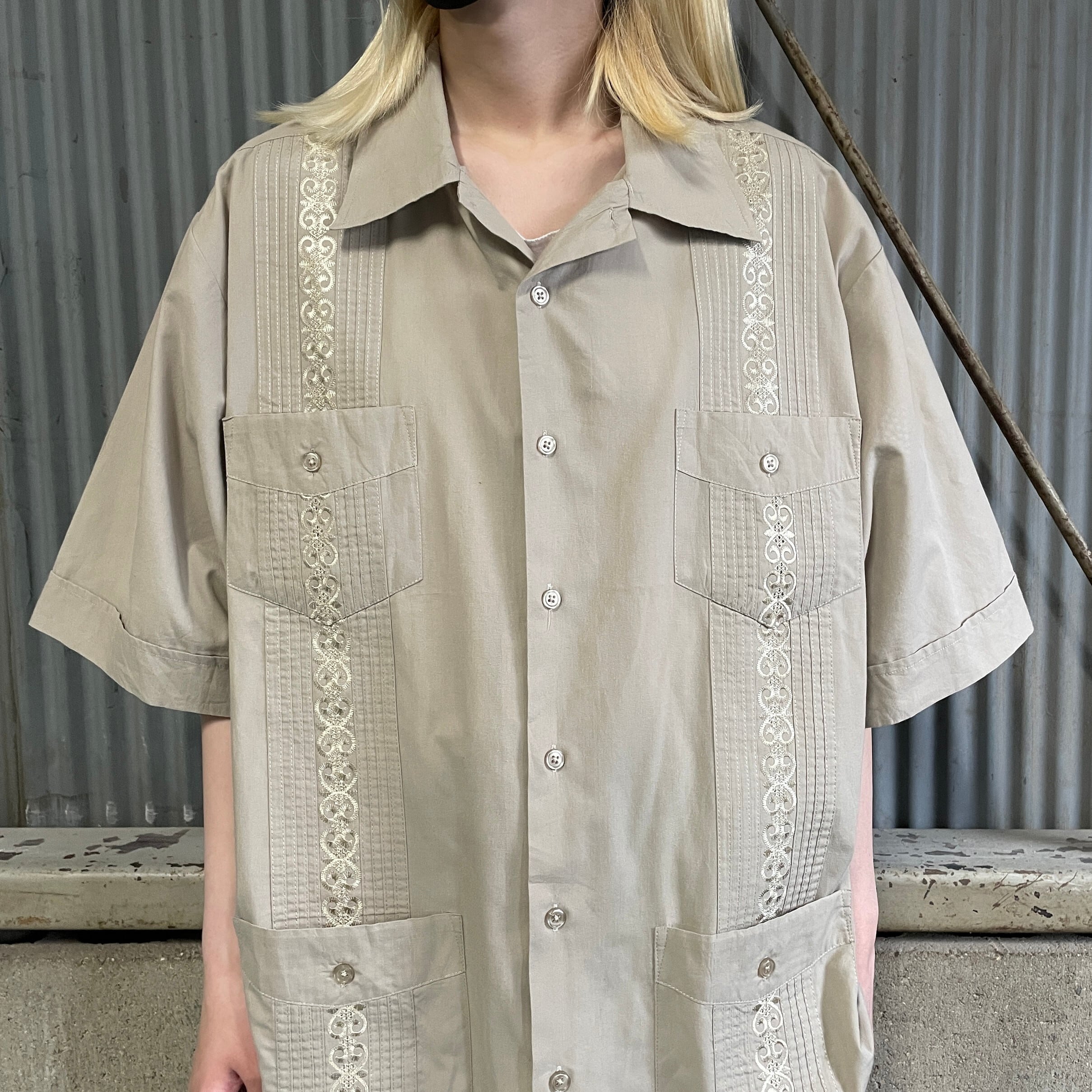 90年代〜00年代 TropiCool 半袖 刺繍 キューバシャツ メンズL 古着 90s 