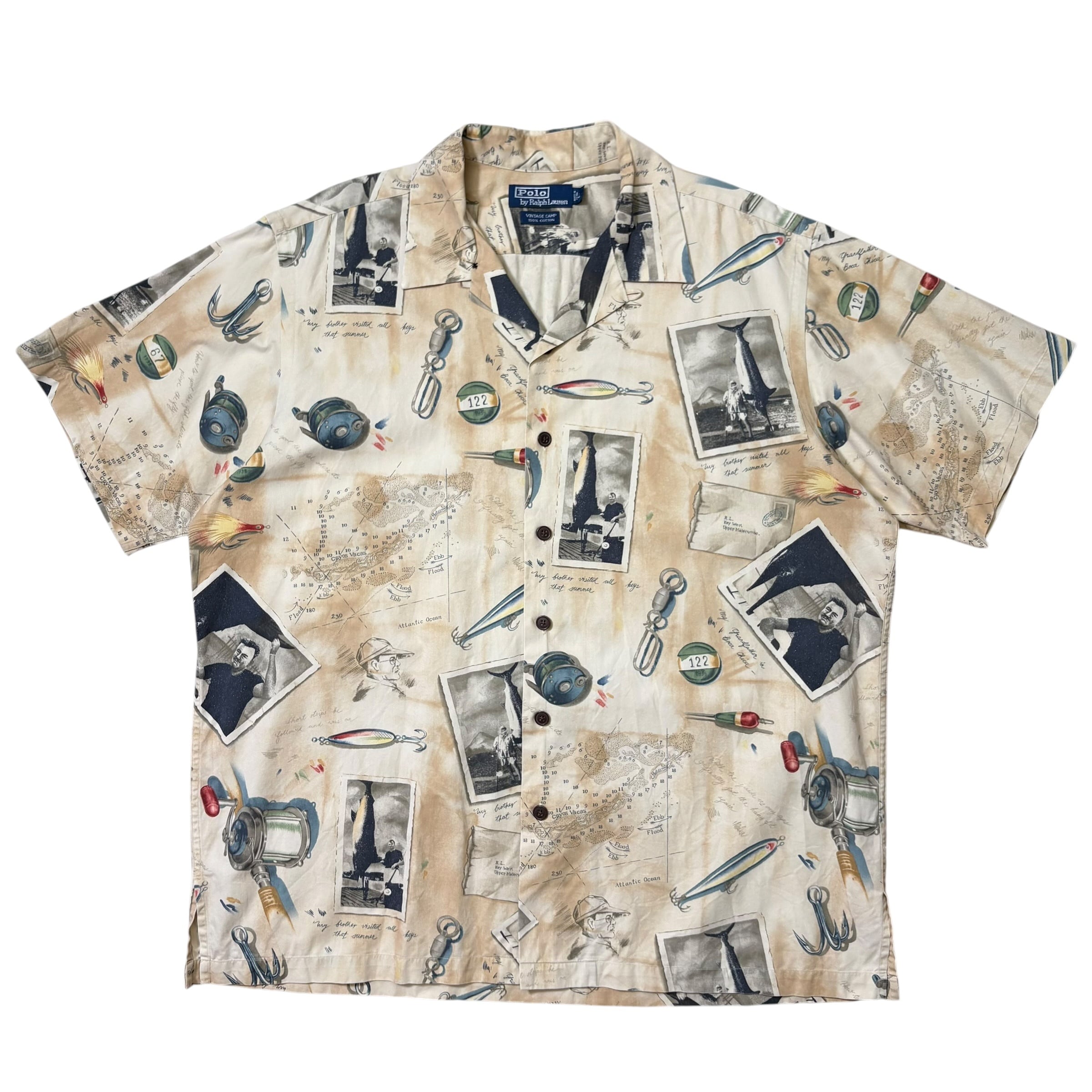 ラルフローレン BONNARD 総柄 柄シャツ 菱形 シルク リネン L Polo by Ralph Lauren ラルフローレン BONNARD 総柄 柄シャツ 菱形