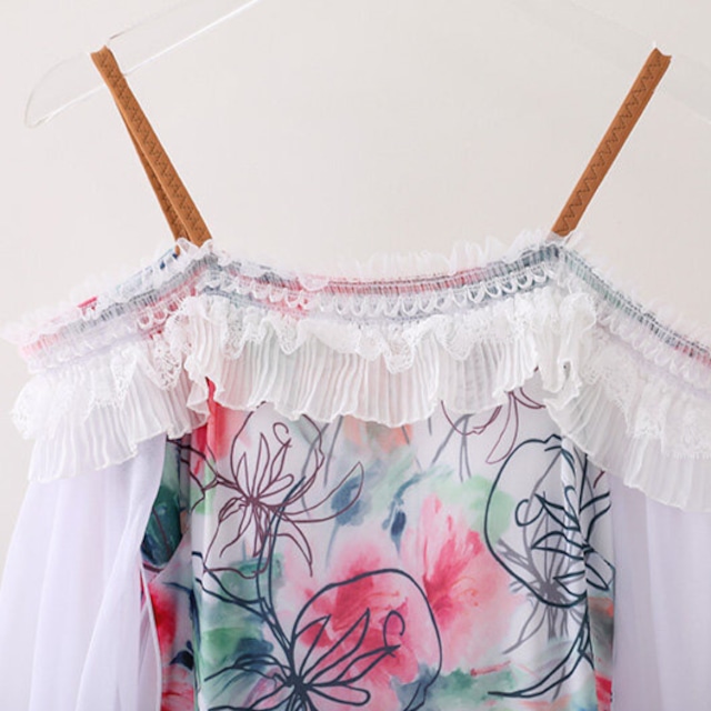 フラワープリント オフショルダー スタンダードドレス ds1497