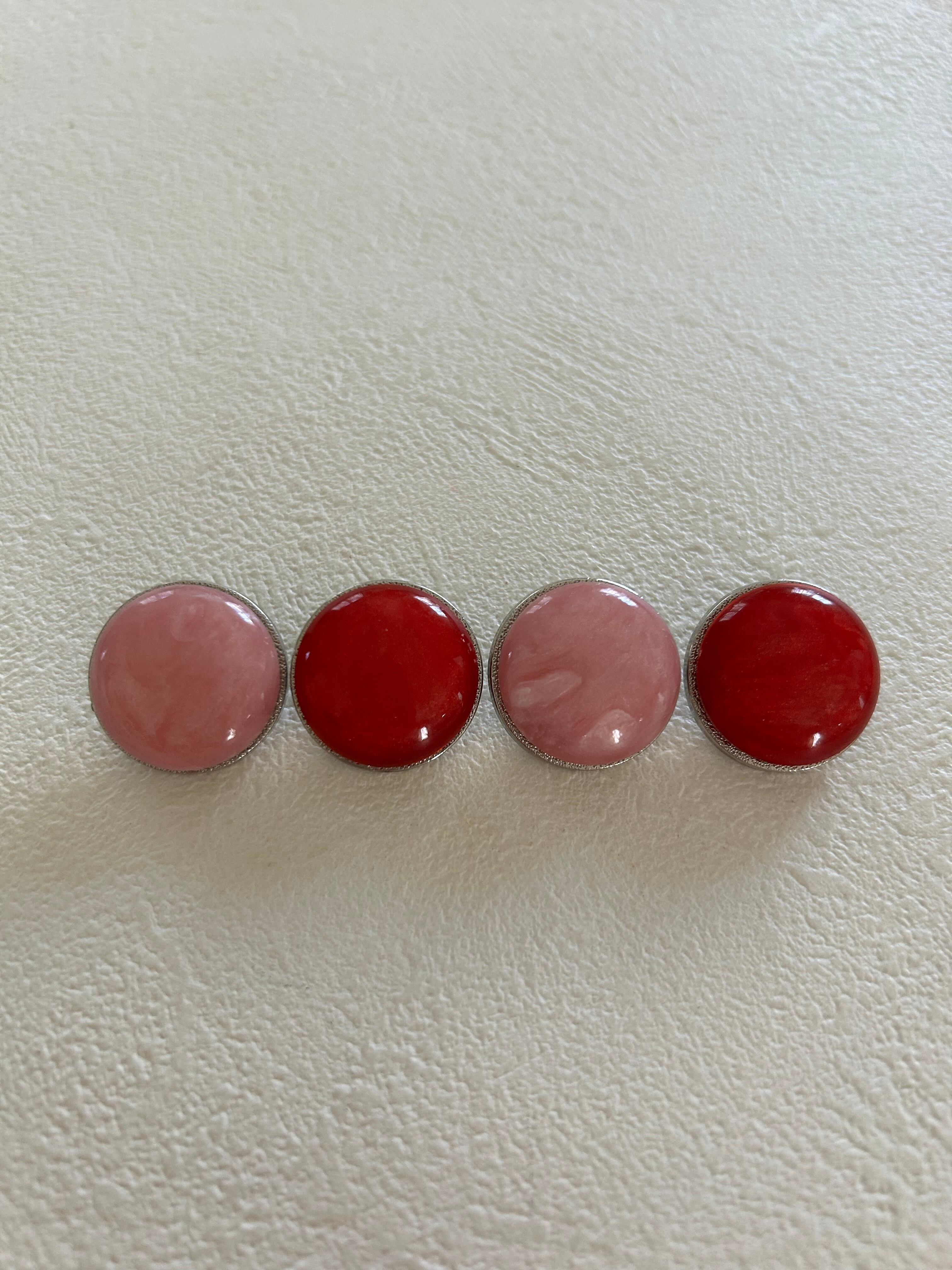 Japanese Vintage ボタン 20mm カボション レッド/ピンク マーブル調 アクセサリーパーツ 装飾材 カルトナージュ