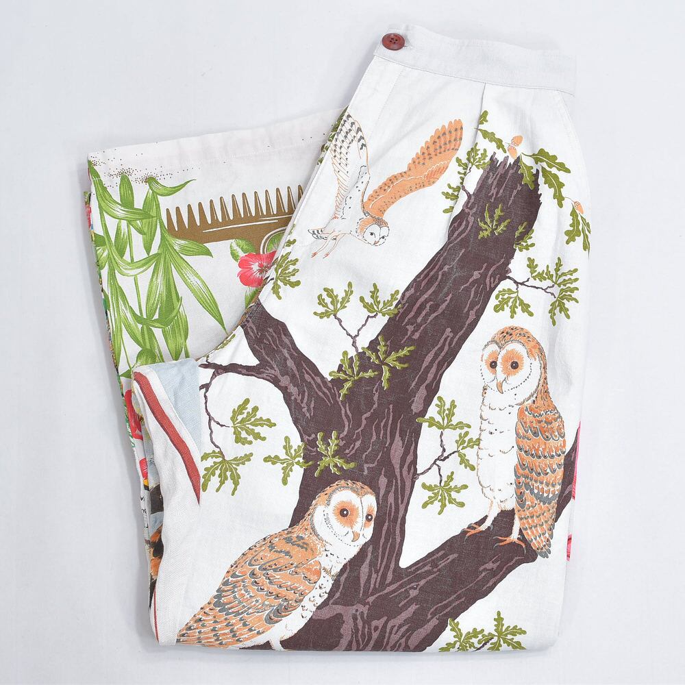 Remakeリメイク ヴィンテージ テキスタイル パッチワーク デザイン 再構築 ワイド ルーズシルエット バギーパンツ ツギハギ 古着 裏地付き レディースW69~84cm