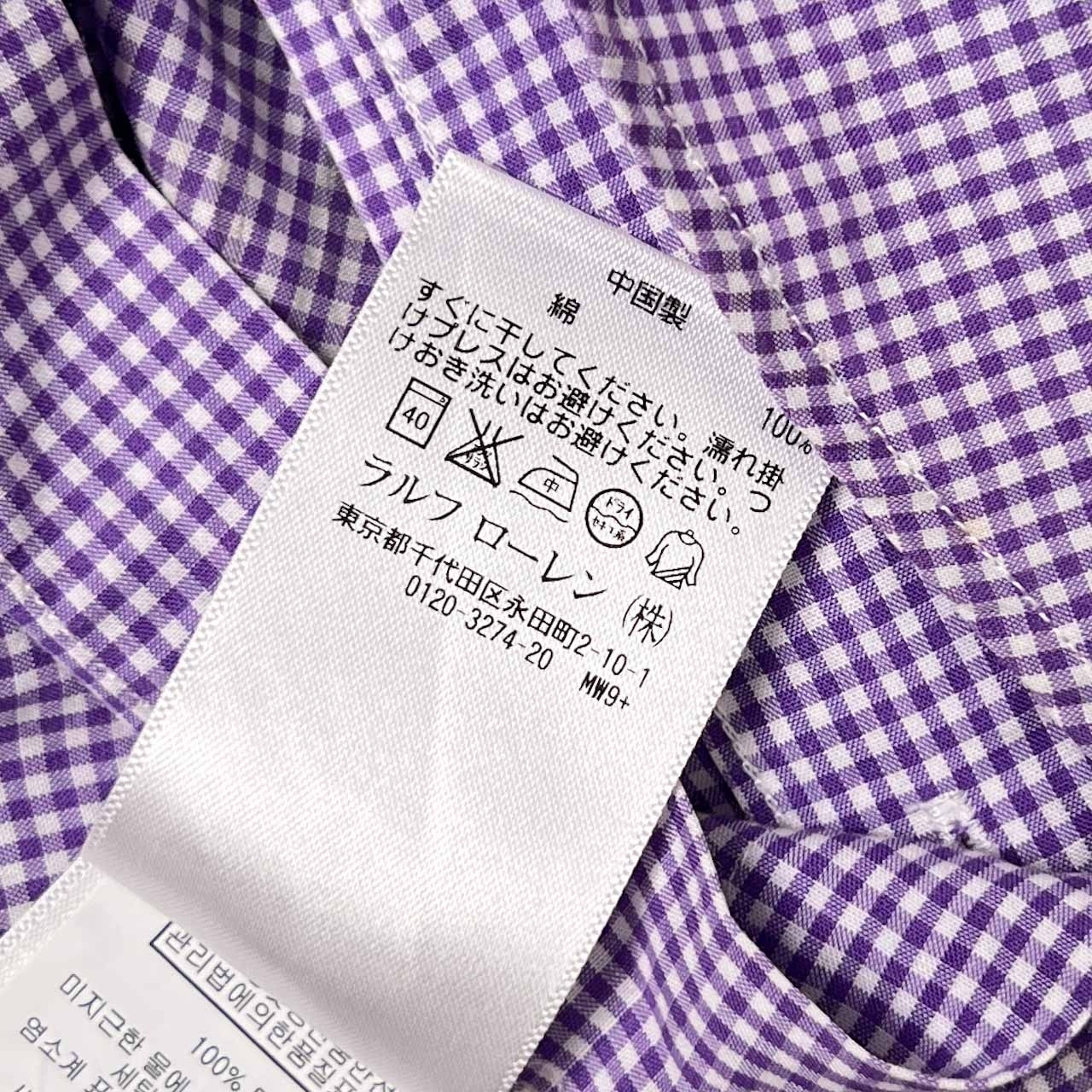 90s Ralph Lauren ラルフローレン CUSTOM FIT ギンガムチェック BD ボタンダウン 半袖シャツ L/パープル系 メンズ ビンテージ
