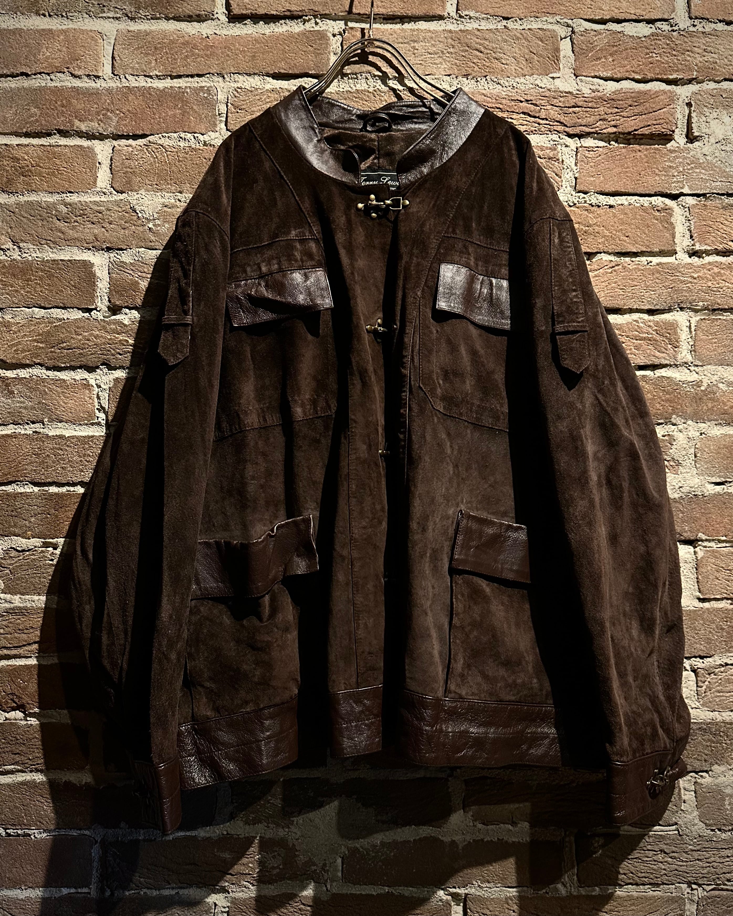 Caka act3】Fireman Buckle Gimmick Vintage Suede Leather Jacket