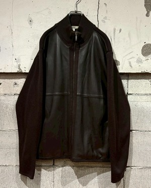 【Caka otto】Sheep Skin Switching Vintage Zip Up Knit Jacket