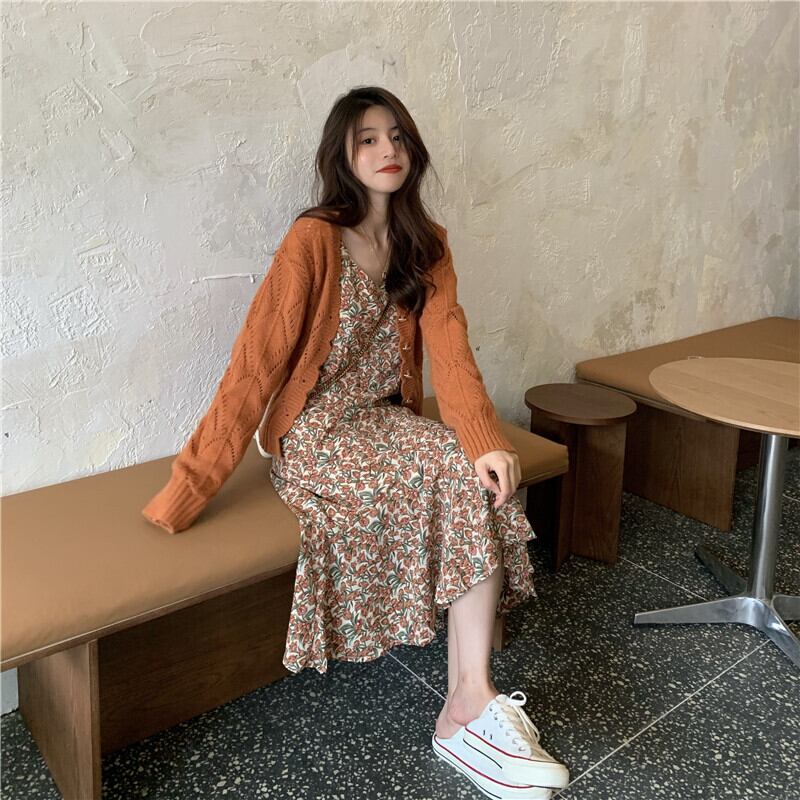 フローラルドレス スプリングオータムロングスカート 春物 秋物 花柄 YY-ファッション97641923545