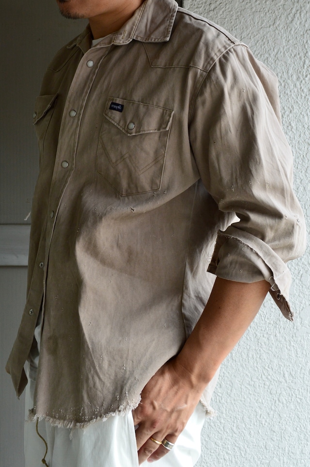 US Wrangler 1990's-00s Heavy Twill Western Snap Work Shirt Hard Vintage Condition Beige L USラングラー 90s ワークシャツ