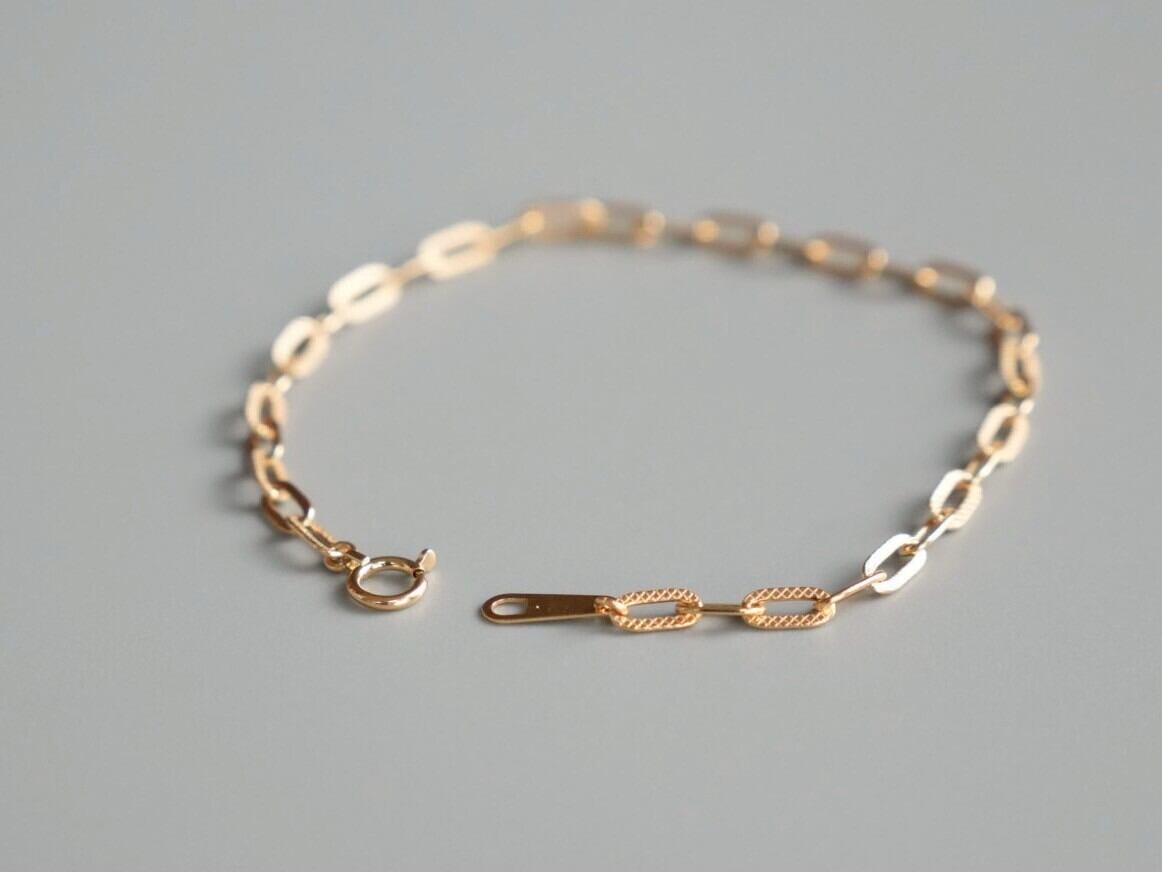 1008. K18 ペーパークリップブレスレット(プレイド) 幅3mm 長さ18cm