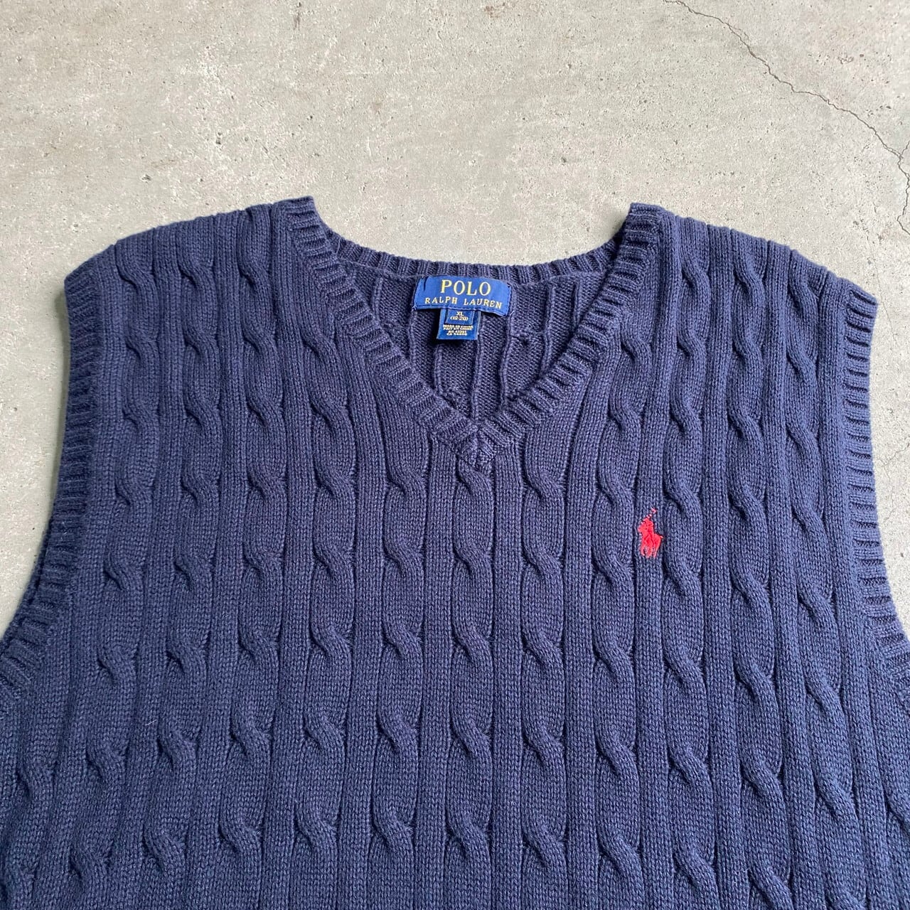 ポロ ラルフローレン コットンニットベスト メンズL相当 古着 Polo Ralph Lauren ネイビー 紺 ケーブルニット  ボーイズ企画【ニットセーター】【2203AL15】 | cave 古着屋【公式】古着通販サイト