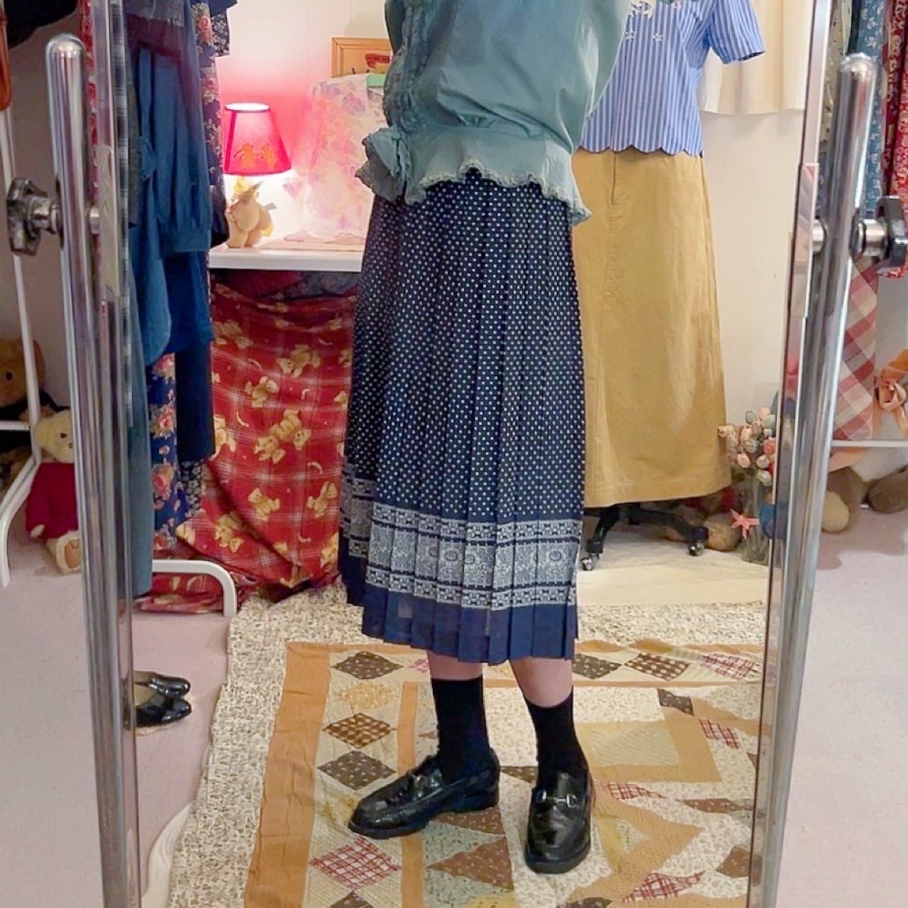 flower lace printed pleats skirt