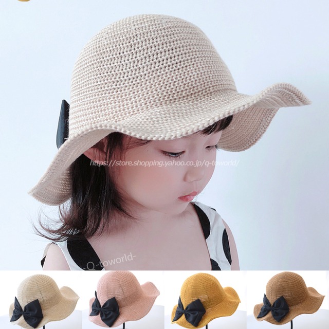 麦わら帽子　リボン　帽子　キッズ帽子 子供 　全４色　女の子　韓国子供服　子供服