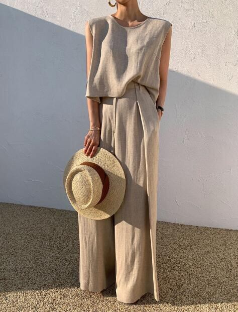 韓国風 トップス ベスト ノースリーブ ワイドパンツ 夏ファッション 半袖 ブラウス レディース