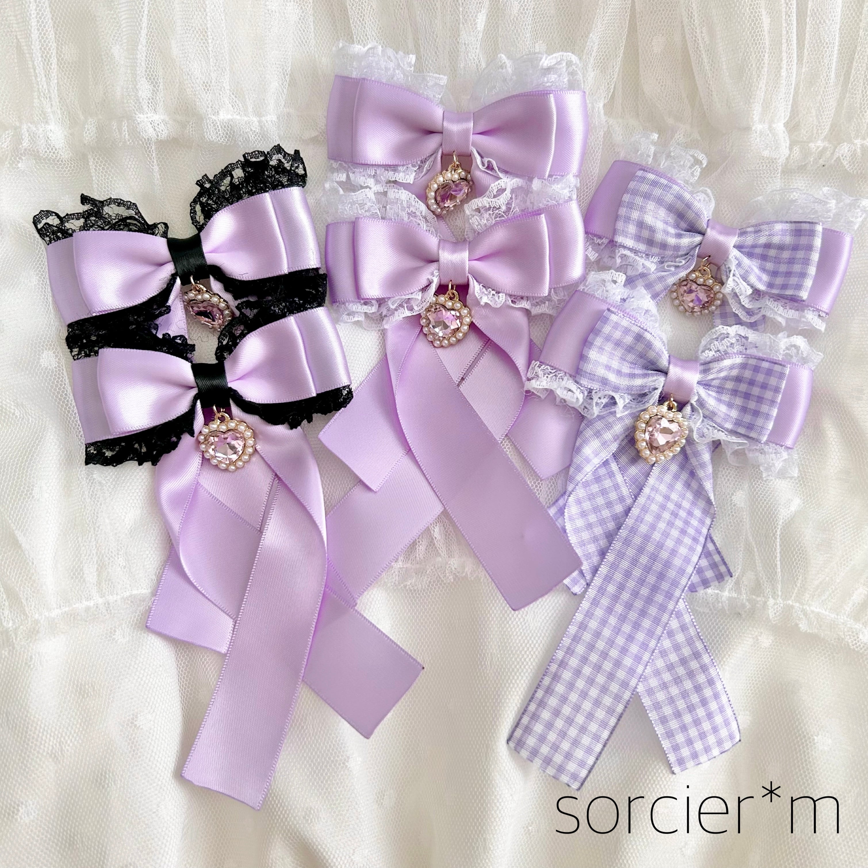 ラベンダー ツインテール リボン ヘアクリップ ♡ 推し色 推し活
