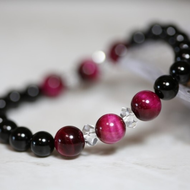 ピンクタイガーアイとブラックトルマリンの電磁波対策ブレスレット(99)