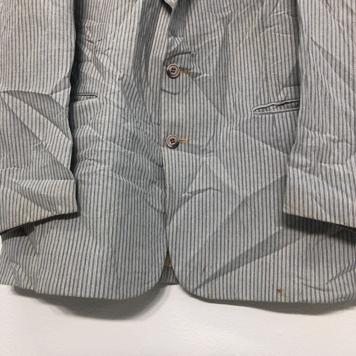 リネン ストライプ テーラード ジャケット M位 グレー 春夏 古着卸