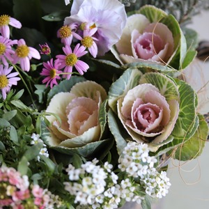 冬から春に楽しむ寄せ植え｜シックカラーのシャビーポットのハボタンスィートベリーの寄せ植え　届いてすぐ玄関に飾れる 　プレゼントにもオススメ　