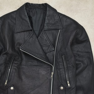 Double breasted black leather raiders jkt