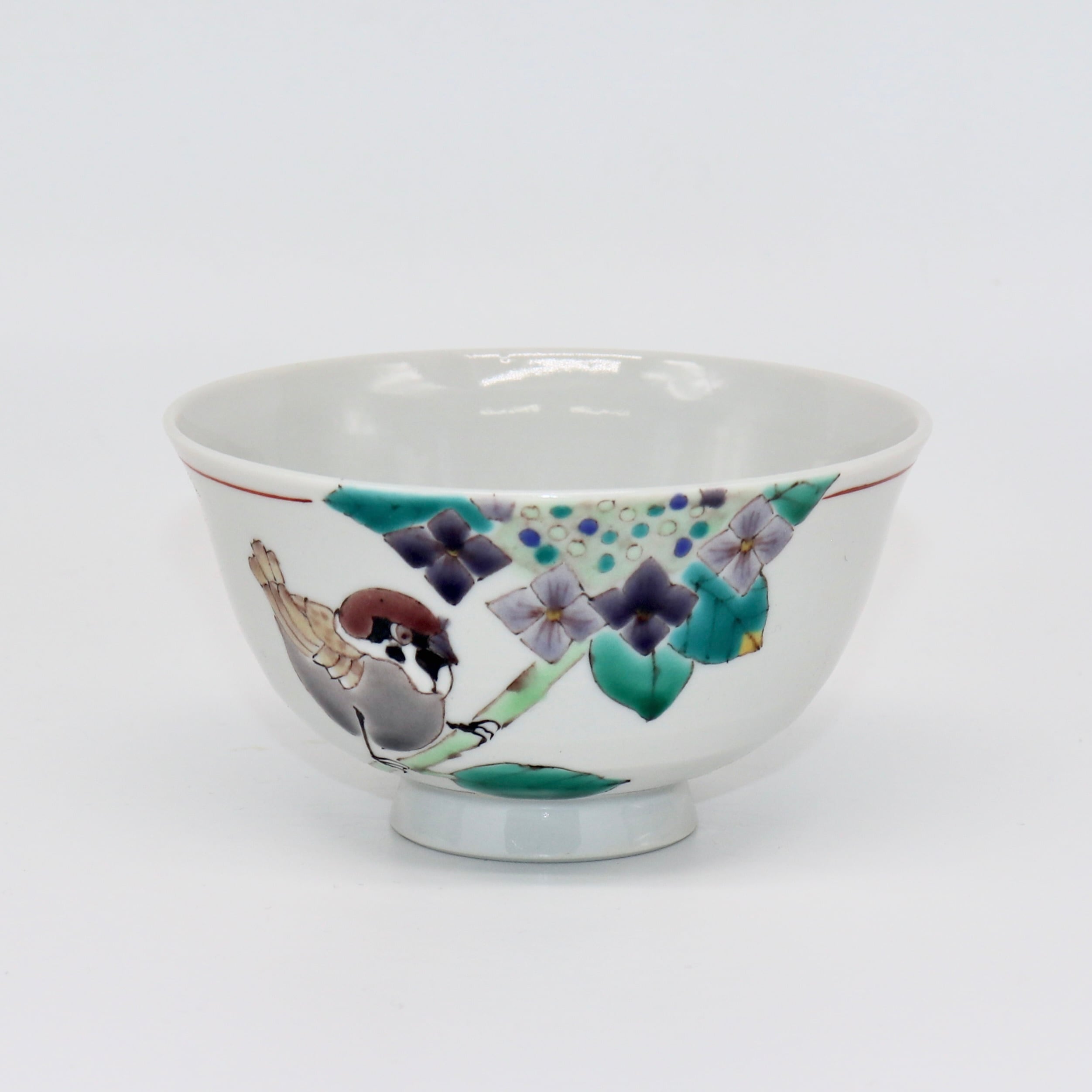 九谷焼 大志窯】色絵花鳥 飯碗 〜額紫陽花に雀〜 | 九谷焼 大志窯
