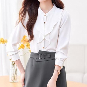 Front drape design long sleeve blouse 00240