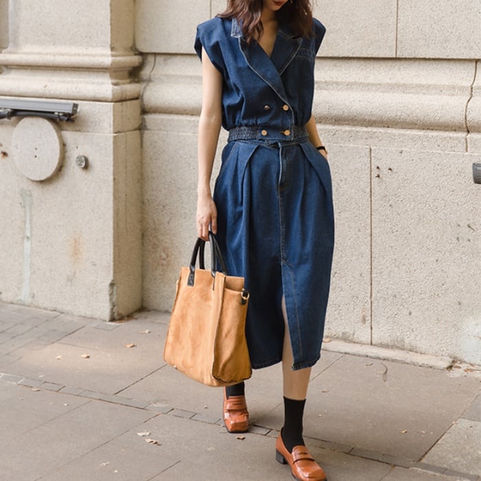 世界的に有名な世界的に有名なPOWER SHOULDER DENIM SET UP ロング