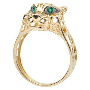 K18YG イエローゴールド 色石 タイガーモチーフ リング 指輪 レディース 16号 【中古】