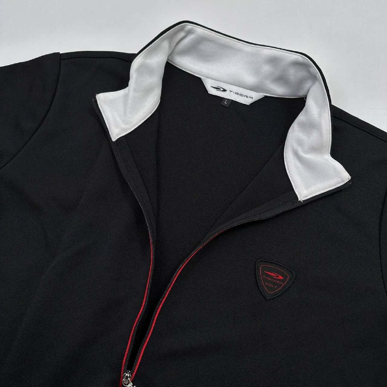 美品◆TIGORA ティゴラ ハーフジップ 半袖 ドライシャツ ワンピース サイズ L /黒×白×赤/レディース/ゴルフ/ベルトループ付