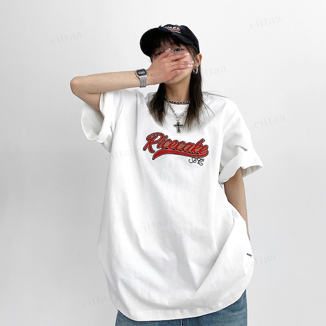 ★予約★D-960　2026春新作♡Ricecakeレトロ刺繍ロゴ半袖Tシャツ　ホワイト