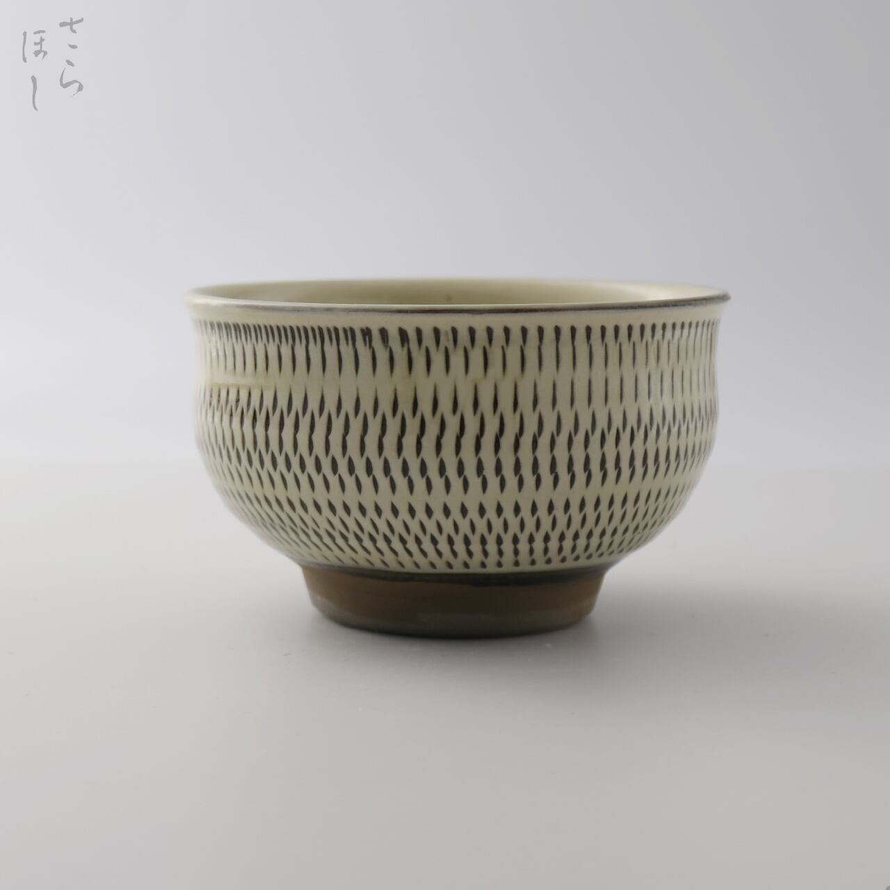 小鹿田焼 抹茶碗 小袋窯 鹿峰作 飛びかんな 白 口径約12cm 陶器