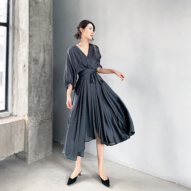 カシュクールワンピース カシュクールワンピ バルーンスリーブ ワンピース バルーン袖ワンピース イレギュラーヘム ワンピース きれいめワンピ 上品 フェミニン エレガント P6263 Kirari きらり