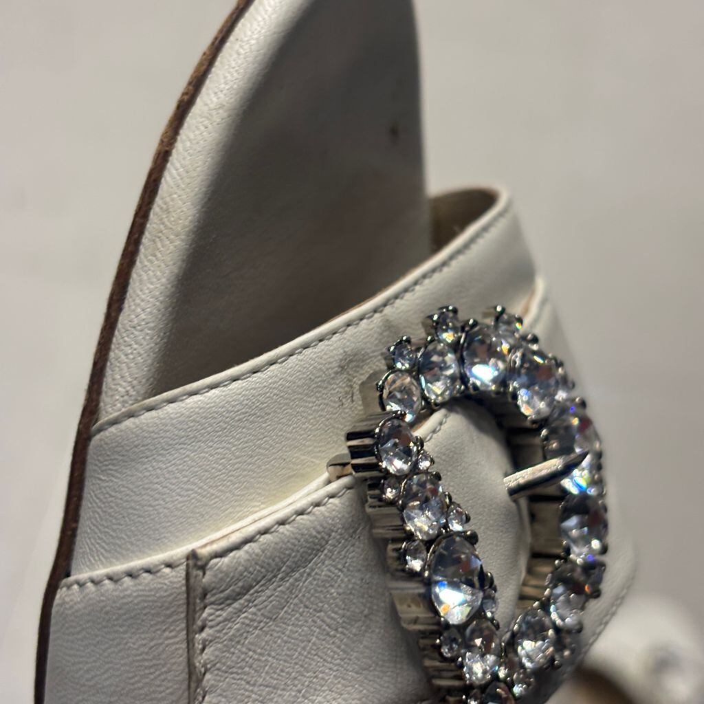 JIMMY CHOO ジミーチュウ Crystal Buckle Leather Mule Sandals