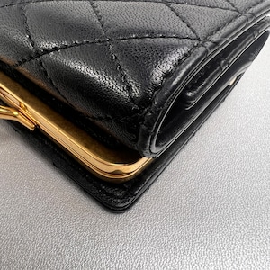 SAINT LAURENT サンローラン  YSL がま口 レザー 三つ折り財布 黒 A-12972