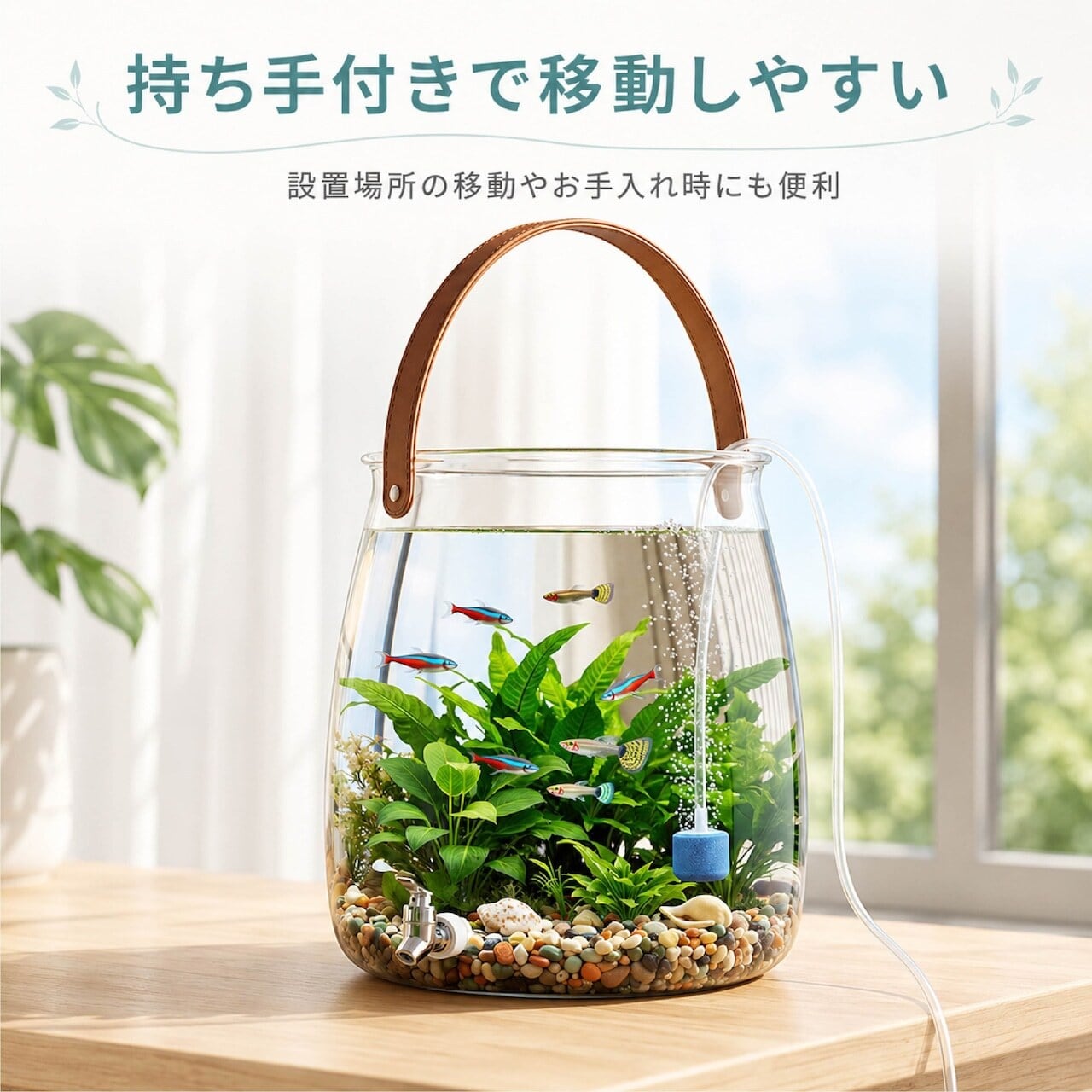 B63.排水口付き 卓上アクアリウム 水槽 小型水槽 透明 PET クリア 3.2L